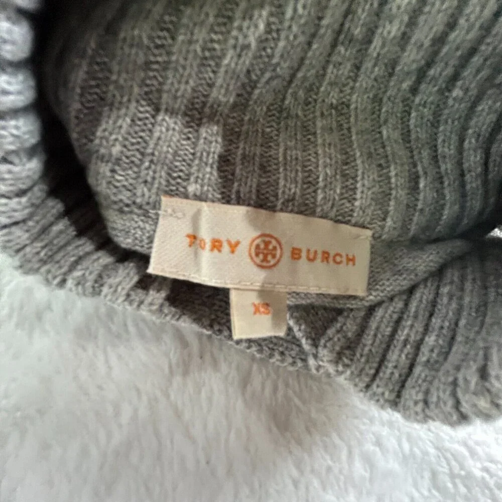 Tory Burch Womens Giselle Rib-Trim Sweater XS Gray Wool Cashmere Blend Pullover